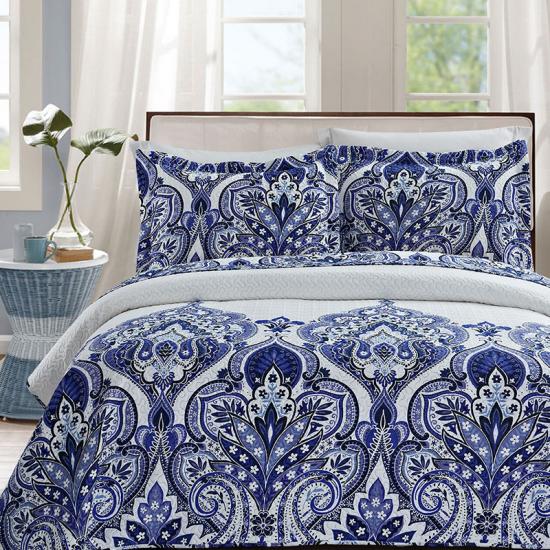 cxmicrotex Mavi Damask Pinsonic Yorganlar Yatak Örtüleri Battaniyeler